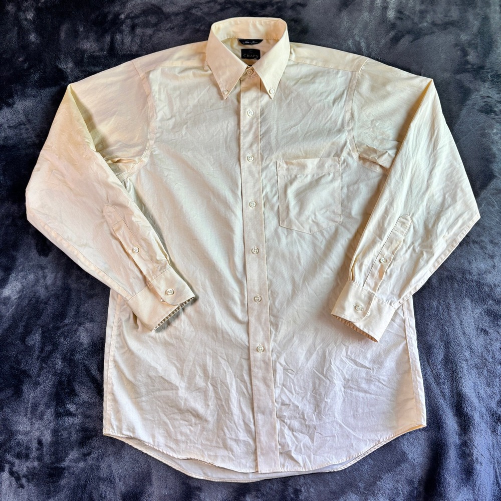 Chaps Mens Non-Iron Button Down Shirt‎ Pale Yellow Classic Fit Neck 15 32/33